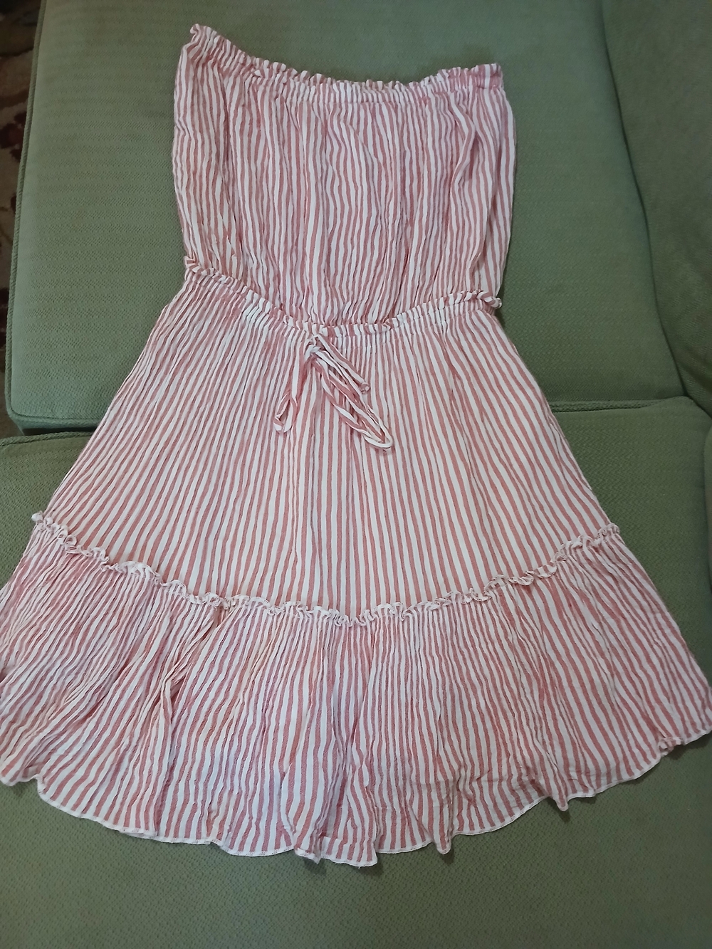 Women's Juniper & Blu Pink and White Striped Strapless Dress XS Cottagecore